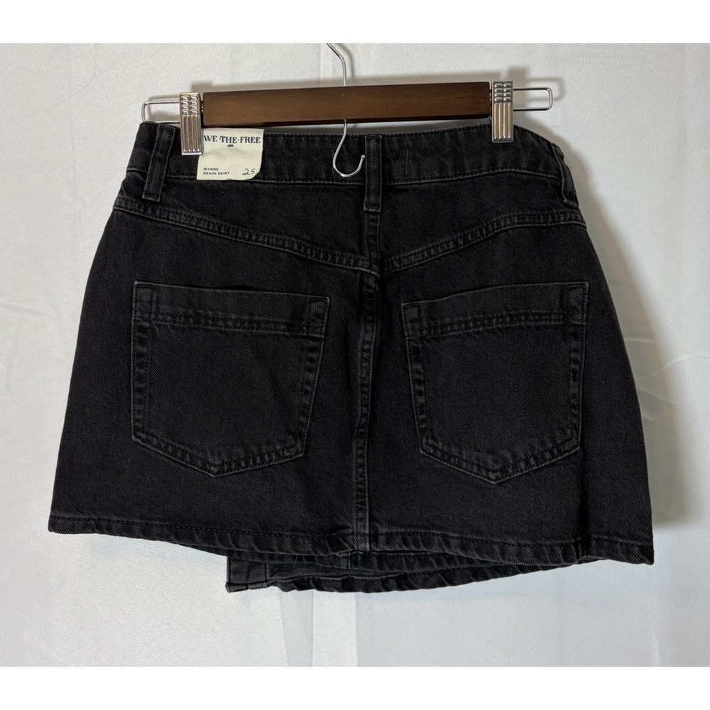 Free People Wynne Denim Skirt Size 25 Black Casual Button Up Wrap Preppy Y2K - Picture 6 of 9